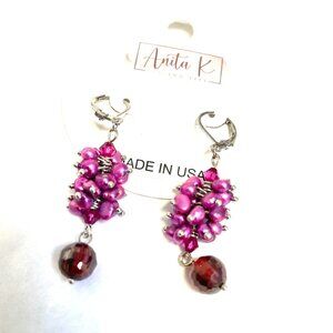 Anita K FWP & Cubic Drop Earring Magenta